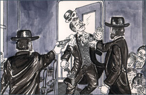 Artists illustration of the murder of Sheriff Cate.